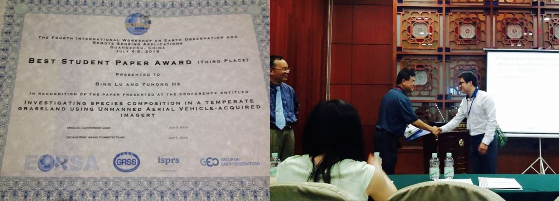 Bing Lu’s best student paper certificate and award presentation