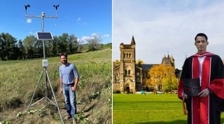 Alexander Axiotis in the field and Phuong Dao in convocation robes