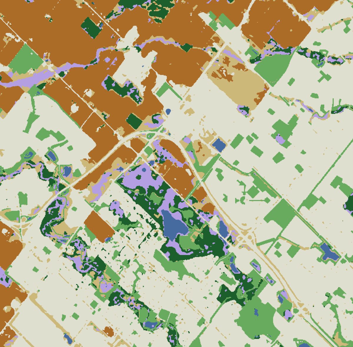 Six-class land use / land cover map of the study area from Sentinel-2 imagery